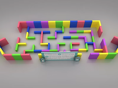 Interactive Zone With Colorful Block Maze And Instruction Board For Kids Play 3d model