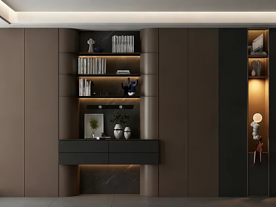 Modern Built in Bookcase Interior Design with Multiple Shelves Books and Decorative Lighting 3d model