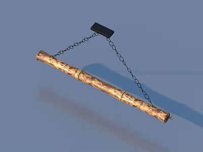 Bamboo Hanging Decorative Stick With Black Chain And Wooden Handle 3d model