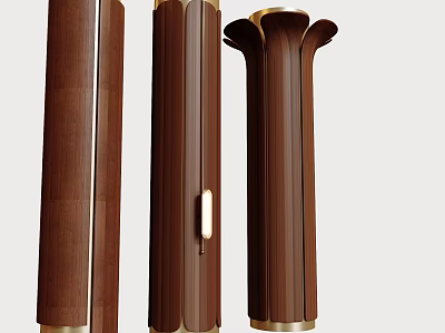 Elegant Brown Decorative Columns With Gold Accents And Unique Designs 3d model