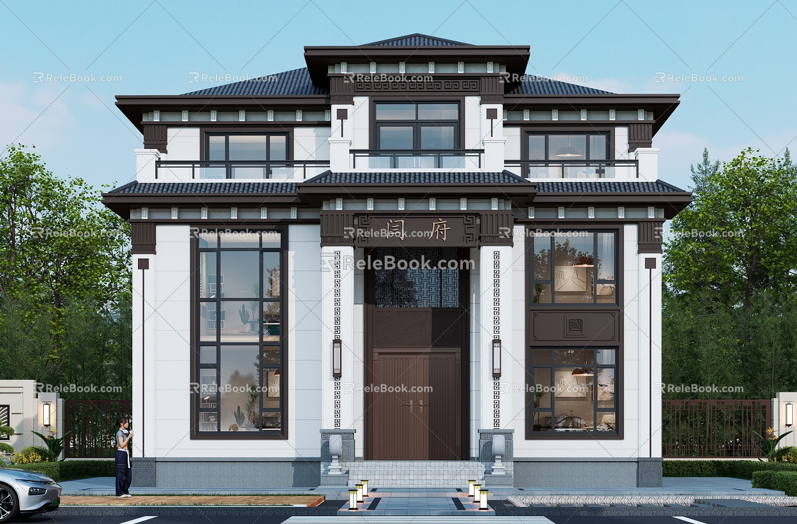 Three-storey New Chinese Complex Villa High-end Villa with Small Balcony 3d model