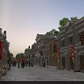 Ancient Architecture Scenic Street With Traditional Buildings Red Lanterns And Pedestrians