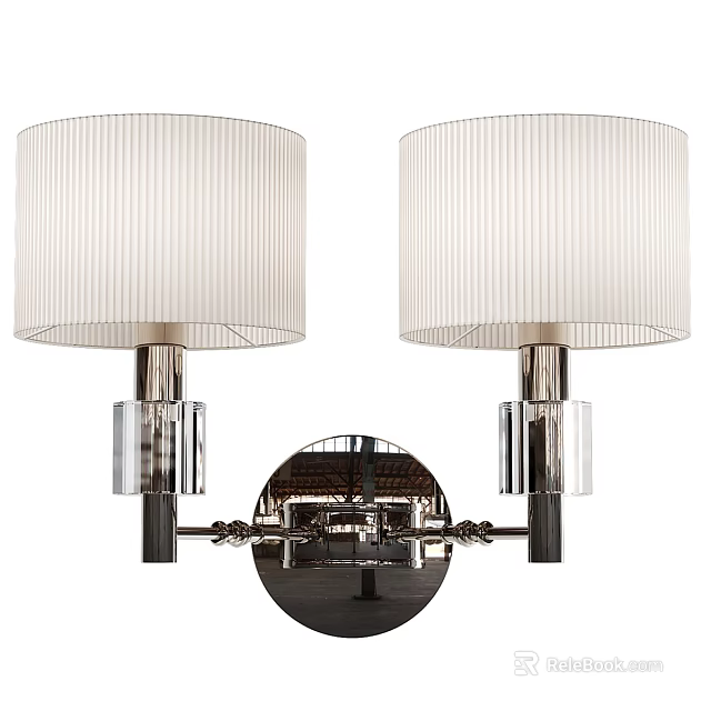 Pair of Modern Wall Sconces With White Pleated Shades And Chrome Glass Accents 3d model 
