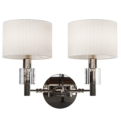Pair of Modern Wall Sconces With White Pleated Shades And Chrome Glass Accents 3d model