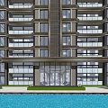Modern High Rise Building Complex With Central Pool And Green Surroundings 3d model
