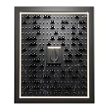 Elegant Modern Wine Cabinet Interior With Neatly Arranged Wine Bottles And Central Decorative Light