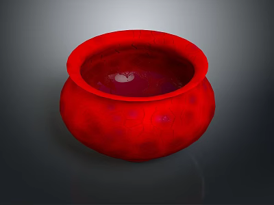 Red Textured Pottery Jar Sculpture Carving Featuring Smooth Rim and Glossy Surface 3d model
