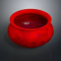 Red Textured Pottery Jar Sculpture Carving Featuring Smooth Rim and Glossy Surface