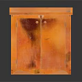 Orange Wooden Cabinet with Double Doors and Flat Decorative Top Modern Stylish Furniture Piece