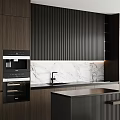Modern Kitchen Interior With Dark Wooden Cabinets Marble Countertop And Island Design