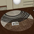 Round Area Rug Featuring Black White Stripes Brown Design in Modern Living Room Wooden Floor