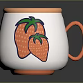 Cute White Mug With Orange Rim Handle And Strawberry Print Design