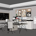 Modern Office Interior With Desk Computer Whiteboard Bulletin Board And Chairs