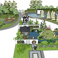 Traditional Park Landscape With Scenic Ponds Winding Paths Pavilion And Green Lawns