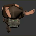 3D Character Lying On Back Wearing Dark Shirt Brown Pants And Backpack