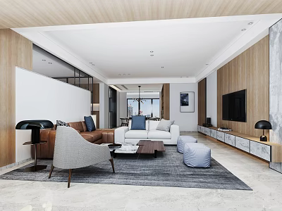 Modern Living Room Interior With Sofa Coffee Table TV And Wooden Panels 3d model