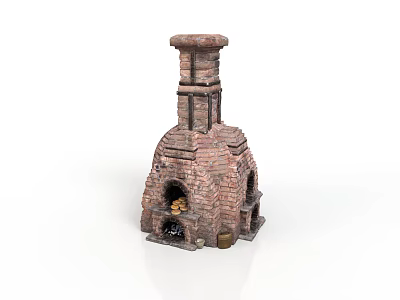 Traditional Brick Oven With Chimney Arch Opening Wood Logs And Small Container 3d model