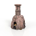 Traditional Brick Oven With Chimney Arch Opening Wood Logs And Small Container