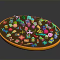 Colorful Small Items on Round Platform with Toys Letters Animals and Objects