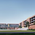 Red Brick Building Exterior With Clock Tower Spacious Entrance And Green Landscaping