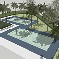 Outdoor Tennis Courts For Fitness With Palm Trees Green Spaces And People Exercising