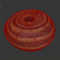 Circular Spiral Sculpture With Brown And Yellow Striped Textured Surface And Cracks