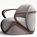 Elegant Modern Single Sofa With Light Gray Fabric Upholstery And Curved Wooden Armrests For Living Room