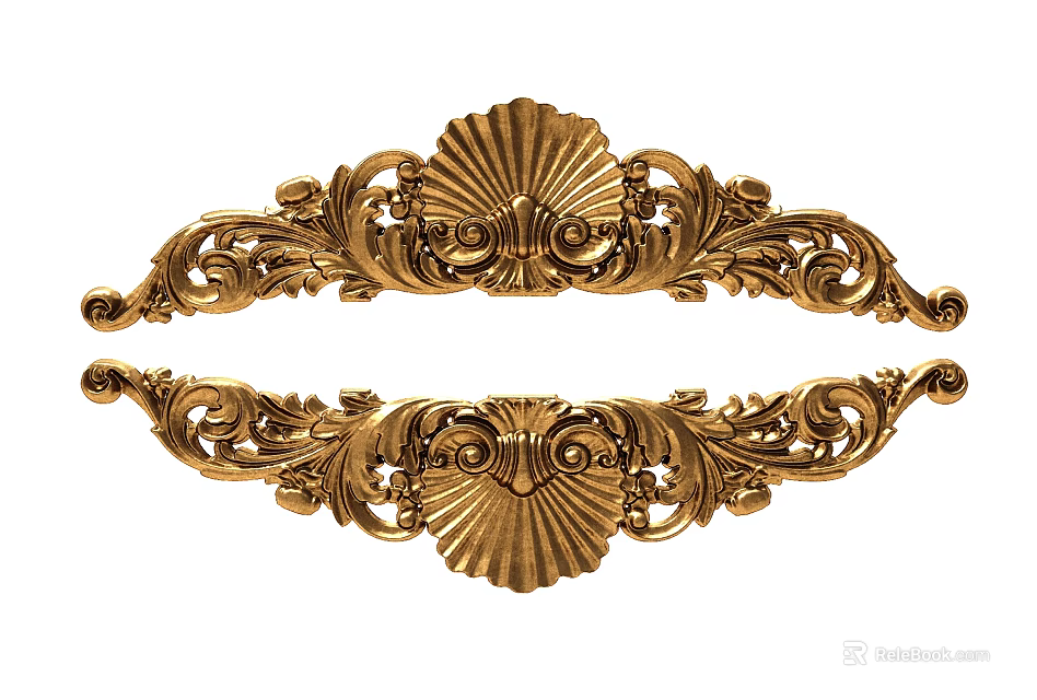 Intricate Golden Carvings With Shell And Scroll Patterns For Decorative Design 3d model