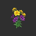 Vibrant Yellow And Purple Flowers With Lush Green Leaves In Bouquet