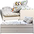 Stylish Single Bed With White Frame Drawer Storage And Colorful Patterned Pillows