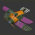 Colorful Cosmic Biplane Aircraft Model With Orange Green Pink And Black White Stripes