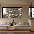 Modern Hotel Guest Room Interior With Large Windows Natural View Bathtub And Cozy Bed