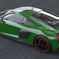 Green Sleek Sports Car With Black Stripes Red Rims And Aerodynamic Design