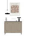 Modern Minimalist Entryway Side Cabinet With Light Beige Finish Decorative Knobs And Top Decor Items 3d model