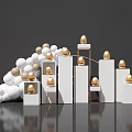 Elegant Window Display Design With White And Golden Eggs On Tiered Stands