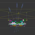 Modern Stage Design With Geometric Frames Blue Background Gold White Spheres Floral Decorations FUTURE Lettering