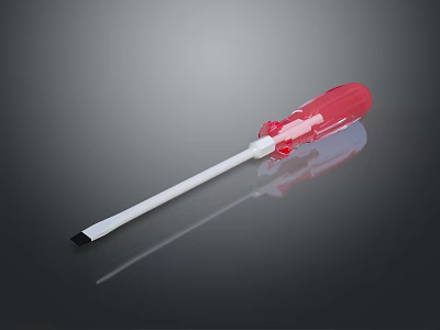 Red Screwdriver With White Handle Black Tip On Gray Background Reflection 3d model