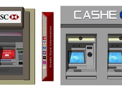 Public Facility Two ATM Machines With Cash Service And Credit Card Functionality 3d model