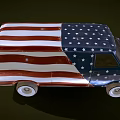 Vintage Blue Van With American Flag Stars And Stripes Design