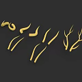 Golden Ornamental Horn And Branch Shapes With Various Designs On Black Background