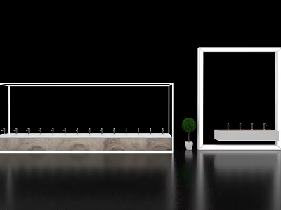 Modern Display Island With Wooden Base Glass Frame And Small Potted Plant 3d model