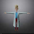 3D Character With Blonde Hair Glasses White Lab Coat Blue Shirt Red Pants Arms Outstretched