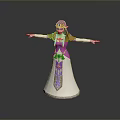 Fantasy Game Movie Character With White And Purple Dress Golden Headdress Extended Arms Pose