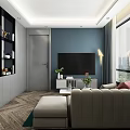Modern Living Room With Large Window City View Sofa Cushions Coffee Table And Green Rug