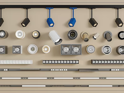 Various Styles Downlights And Spotlights With Colorful Options Track Systems And Mounting Accessories 3d model