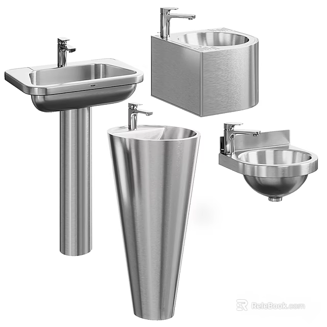 Modern Stainless Steel Washbasins With Pedestal Countertop And Wall Mounted Styles 3d model 