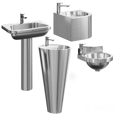 Modern Stainless Steel Washbasins With Pedestal Countertop And Wall Mounted Styles 3d model