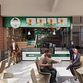 Bubble Tea Shop With Green Signage Cozy Interior Counter Drinks Display And Customer Seating