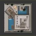 Modern Garden Landscape Design With Swimming Pool Seating Area And Tropical Plants