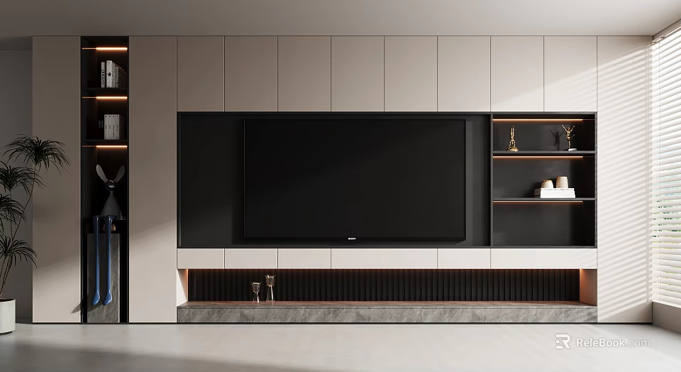 Sleek Modern TV Wall With Cabinets And Ambient Lighting 3d model 